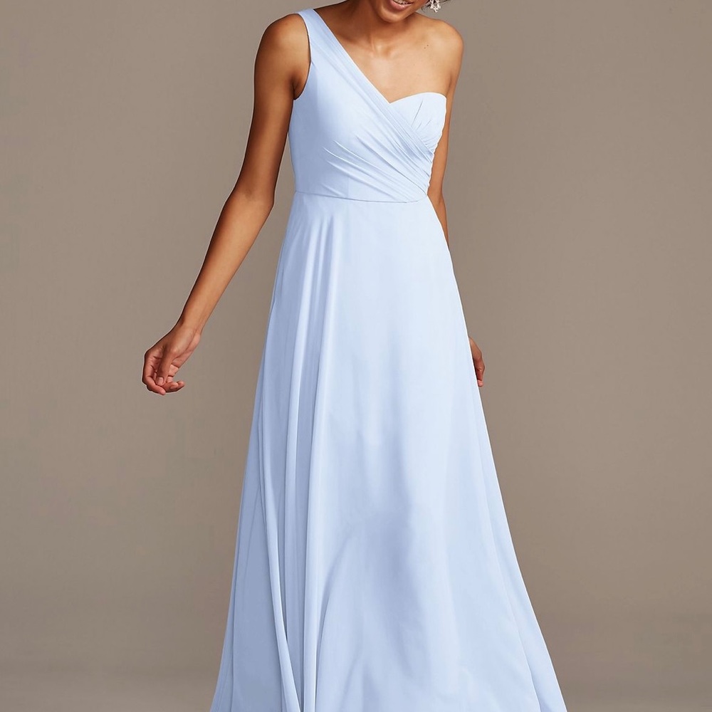 David’s Bridal Long Bridesmaid One Shoulder Dress - Ice Blue Size 4